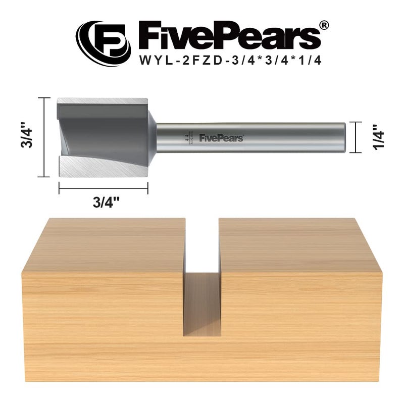 FIVEPEARS Straight Router Bits 1/4 Inch Shank Double Flute, 3/4 Inch Cutting Diameter, 3/4 Inch Cutting Length, Used for Create Groove, Dado or Hollow - Image 2